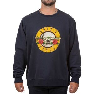 Guns N' Roses Band Graphic Fleece Crew Sweater Men's Small Navy Blue LARGE LOGO